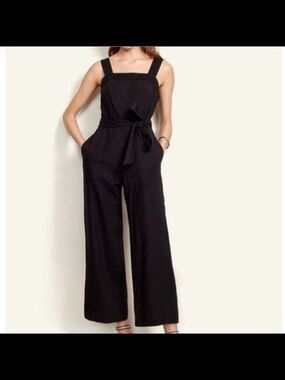 Ann Taylor Black Sleeveless Square Neck Linen Blnd Spring Summer Jumpsuit